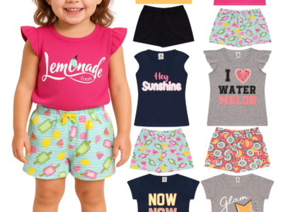 Kit 6 Peças - 3 Conjuntos Infantil 1 A 10 Anos Menina Verão